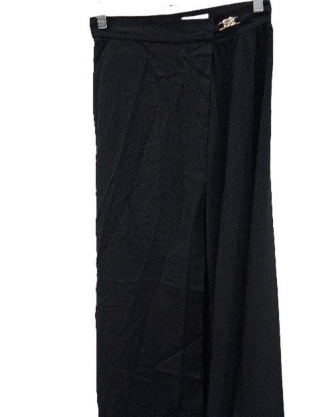 Sandro Black Souvenir Pleated Wrap Midi Skirt Gold Buckle Size 34 FR 2 US - Picture 2 of 6